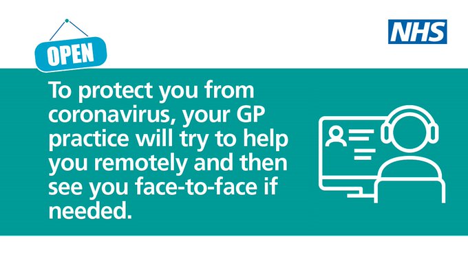 To protect you from coronavirus, your GP practice will try to help you remotely and then see you face-to-face if needed.